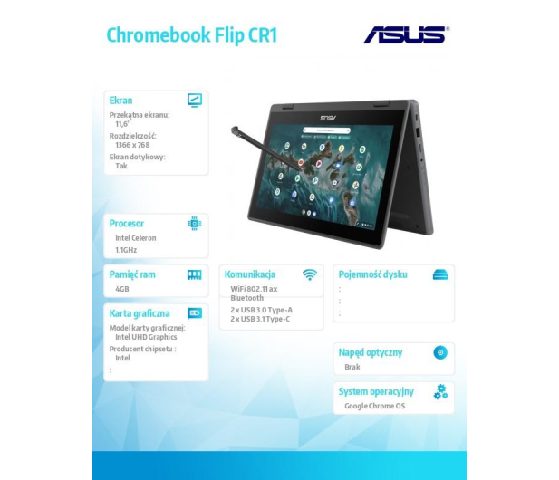 ASUS ChromeBook CR1100FKA N5100/4GB/64 eMMC/ChromeOS Touch - 1130121 - zdjęcie 16